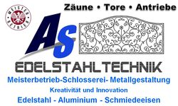 AS-Edelstahltechnik
Edelstahl – Alu – Schmiedeeisen
Handläufe, Zäune, Tore, Glas-Niro-Überdachungen, Sichtschutz, Edelstahl G