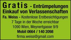 FA WEISS GRATIS ENTRÜMPELUNGEN UND RÄUMUNGEN