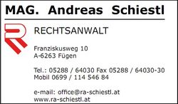 Rechtsanwalt Mag. Andreas Schiestl Ihre kompetente Rechtsanwaltskanzlei Rechtsberatung in Fügen Zillertal Tirol