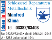 Schlosserei Reparaturen Metalltechnik. Manfred Klima