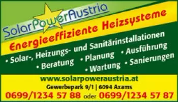 SolarPowerAustria Sanitäre und Heizungsinstallationen Solaranlagen Schichtenspeicher Pelletsheizungen Holzvergaser Photovoltaik